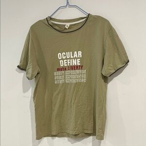 Olive Green Graphic Ringer Tee with Red Accent